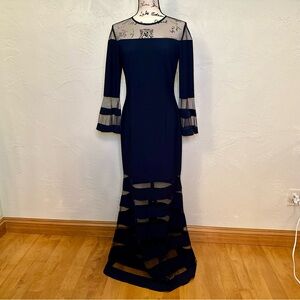 NWT Betsy & Adam Black Long Sleeve Dress with Sheer Stripes